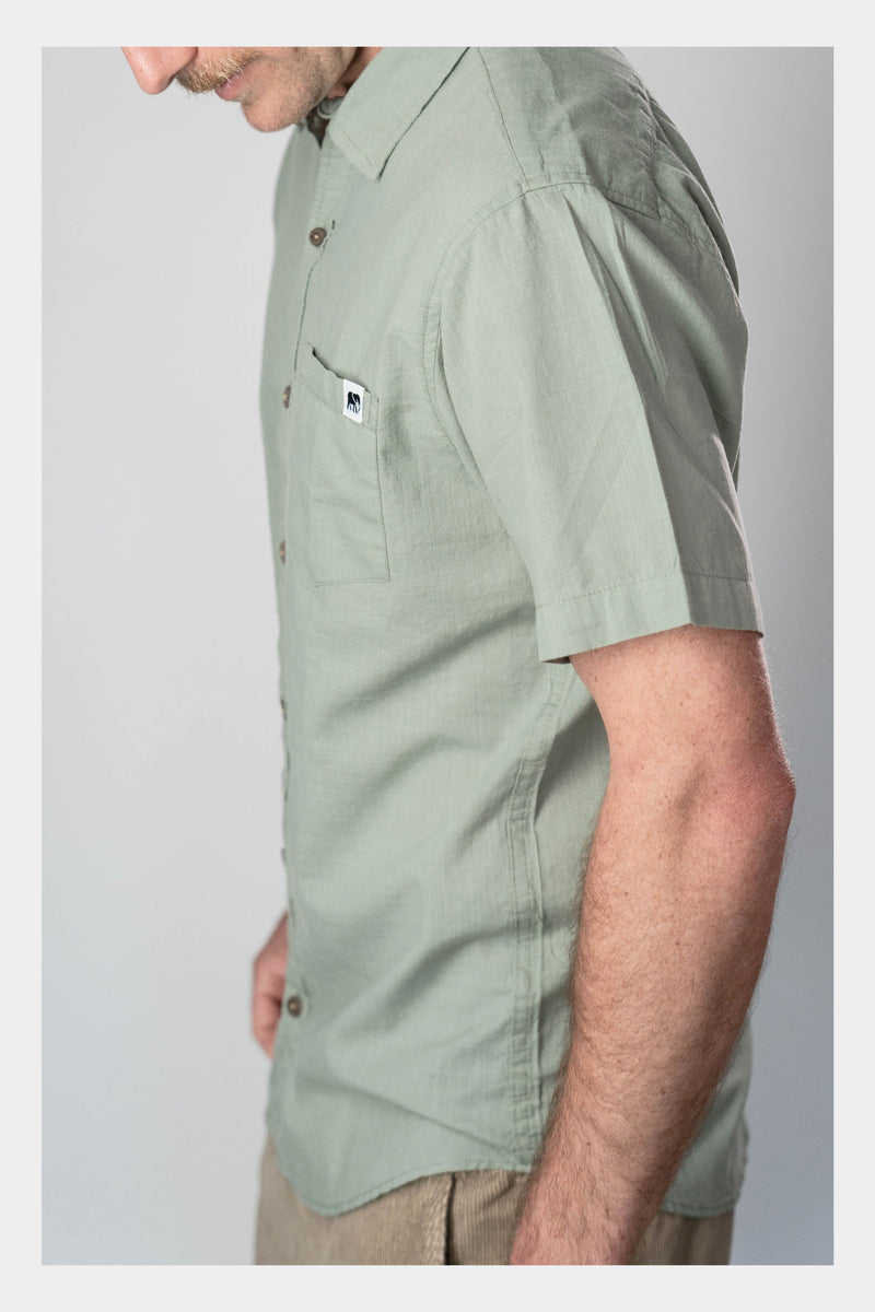 Olivine Green Linen Short Sleeve Shirt