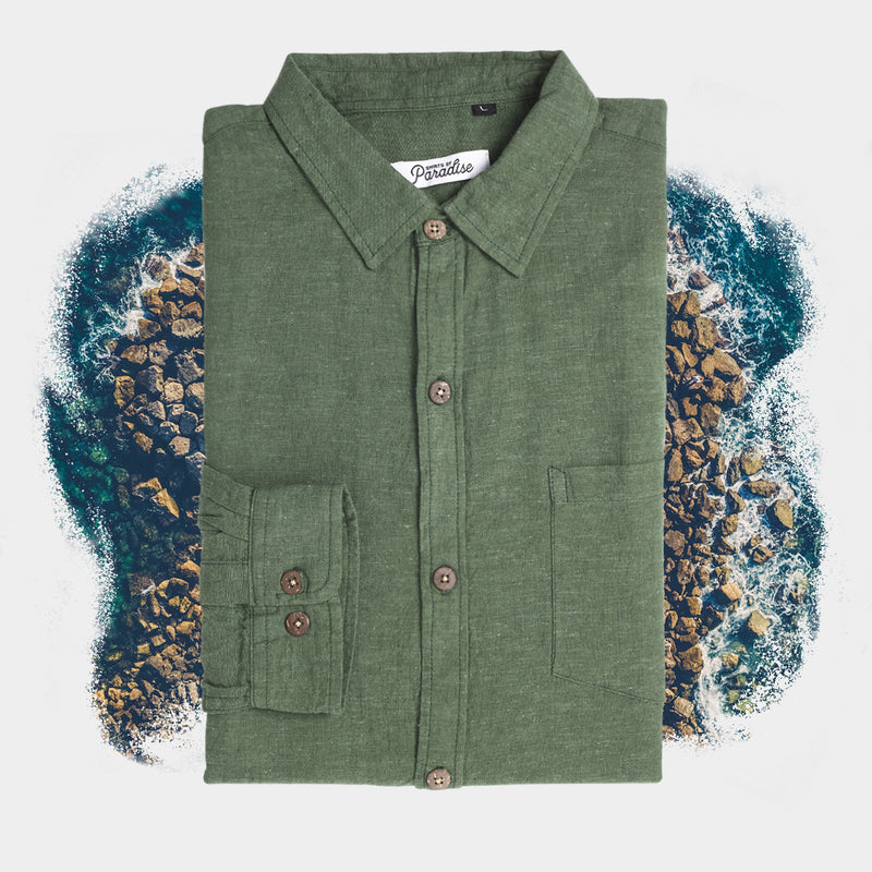 Jungle Green Linen Long Sleeve Shirt