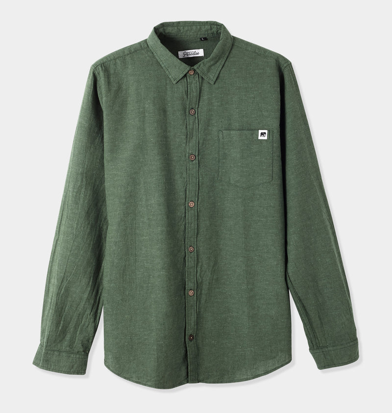 Jungle Green Linen Long Sleeve Shirt