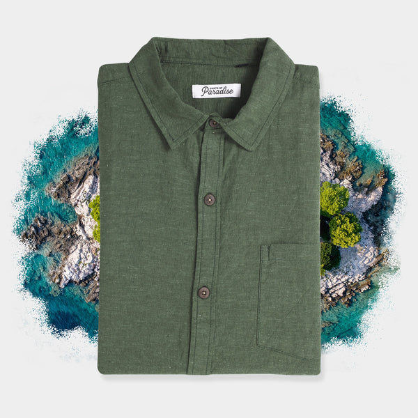 Jungle Green Linen Short Sleeve Shirt