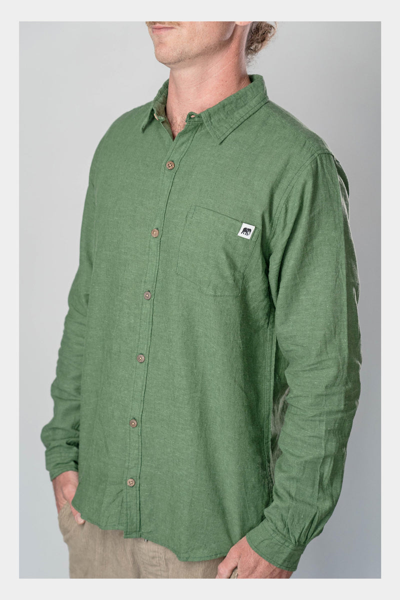 Jungle Green Linen Long Sleeve Shirt