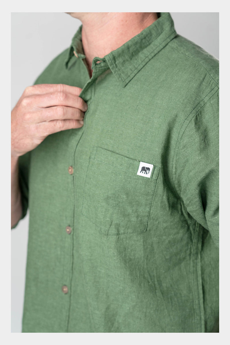 Jungle Green Linen Long Sleeve Shirt