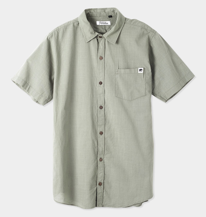 Olivine Green Linen Short Sleeve Shirt