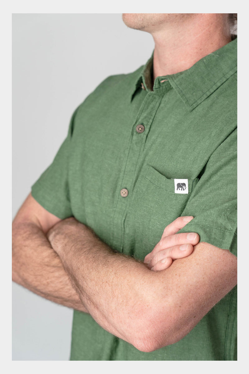 Jungle Green Linen Short Sleeve Shirt