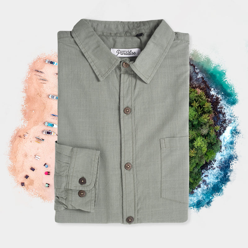 Olivine Green Linen Long Sleeve Shirt