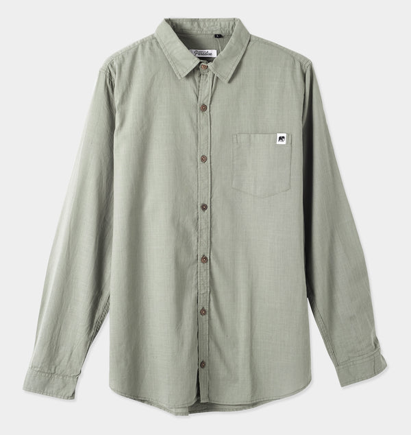 Olivine Green Linen Long Sleeve Shirt
