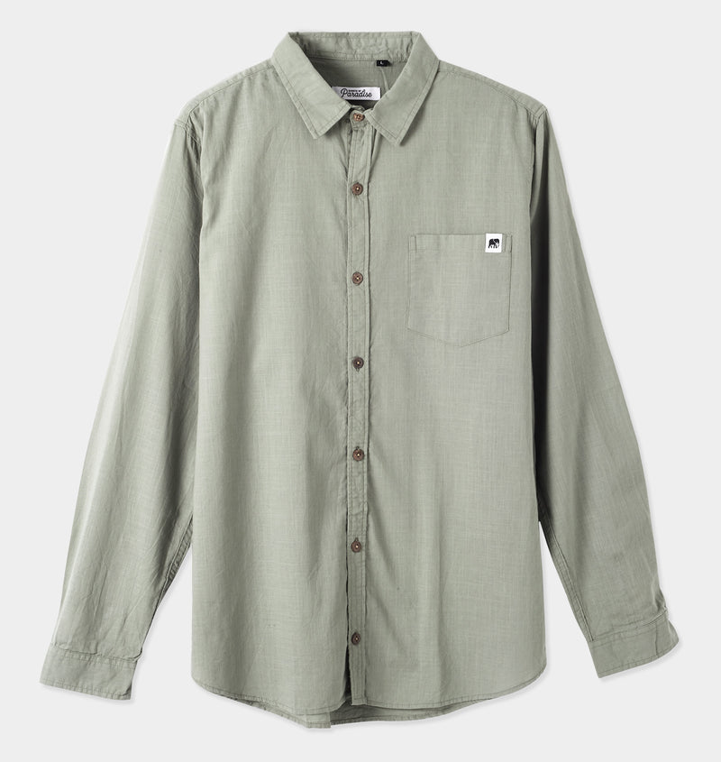 Olivine Green Linen Long Sleeve Shirt