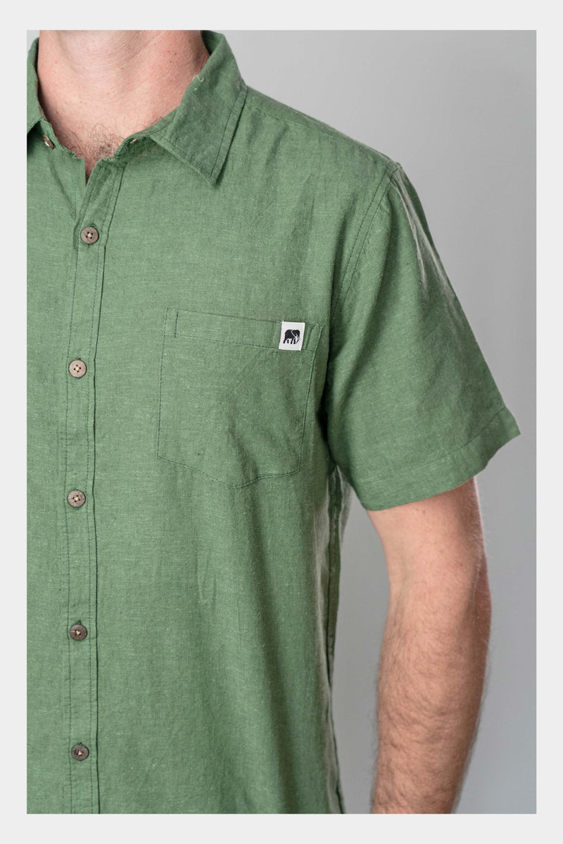 Jungle Green Linen Short Sleeve Shirt
