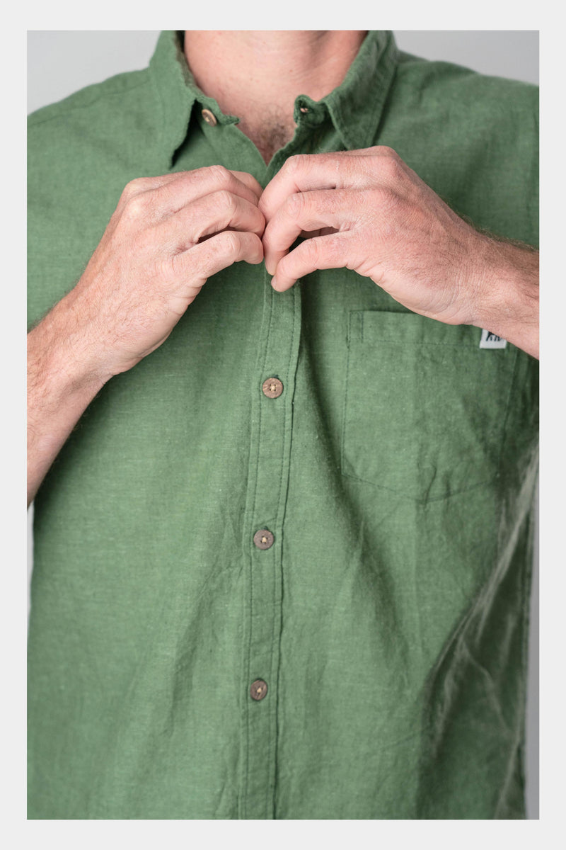 Jungle Green Linen Short Sleeve Shirt