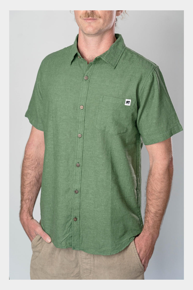 Jungle Green Linen Short Sleeve Shirt