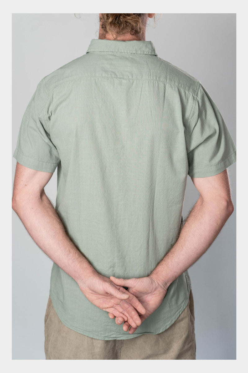 Olivine Green Linen Short Sleeve Shirt