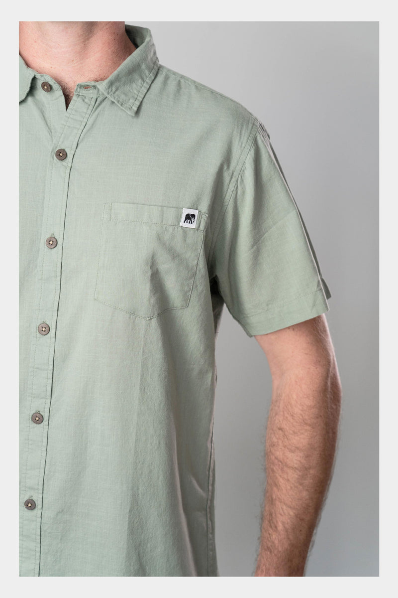 Olivine Green Linen Short Sleeve Shirt