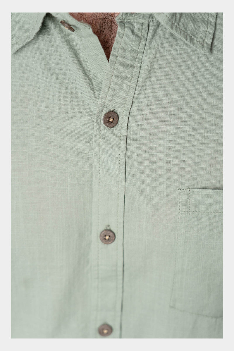 Olivine Green Linen Short Sleeve Shirt