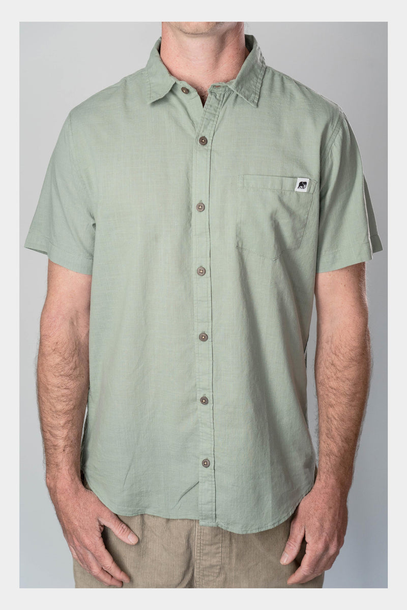 Olivine Green Linen Short Sleeve Shirt