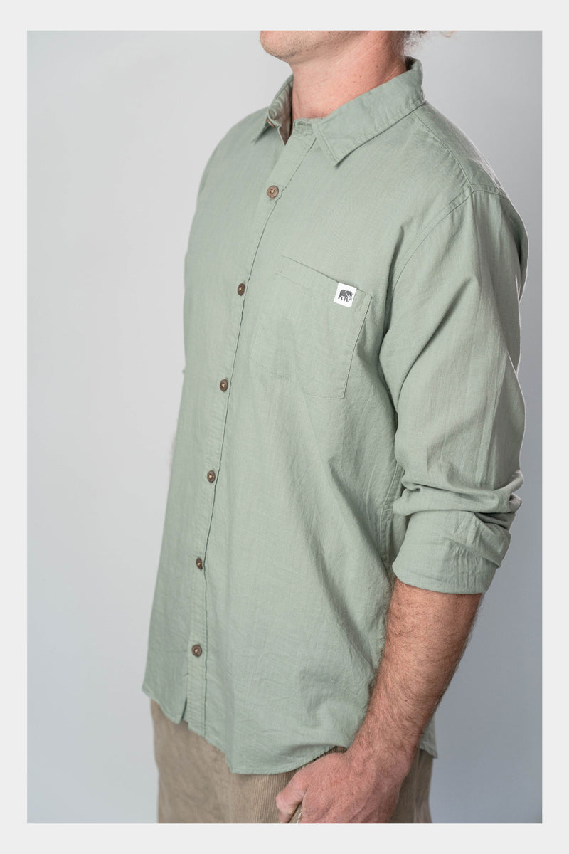 Olivine Green Linen Long Sleeve Shirt