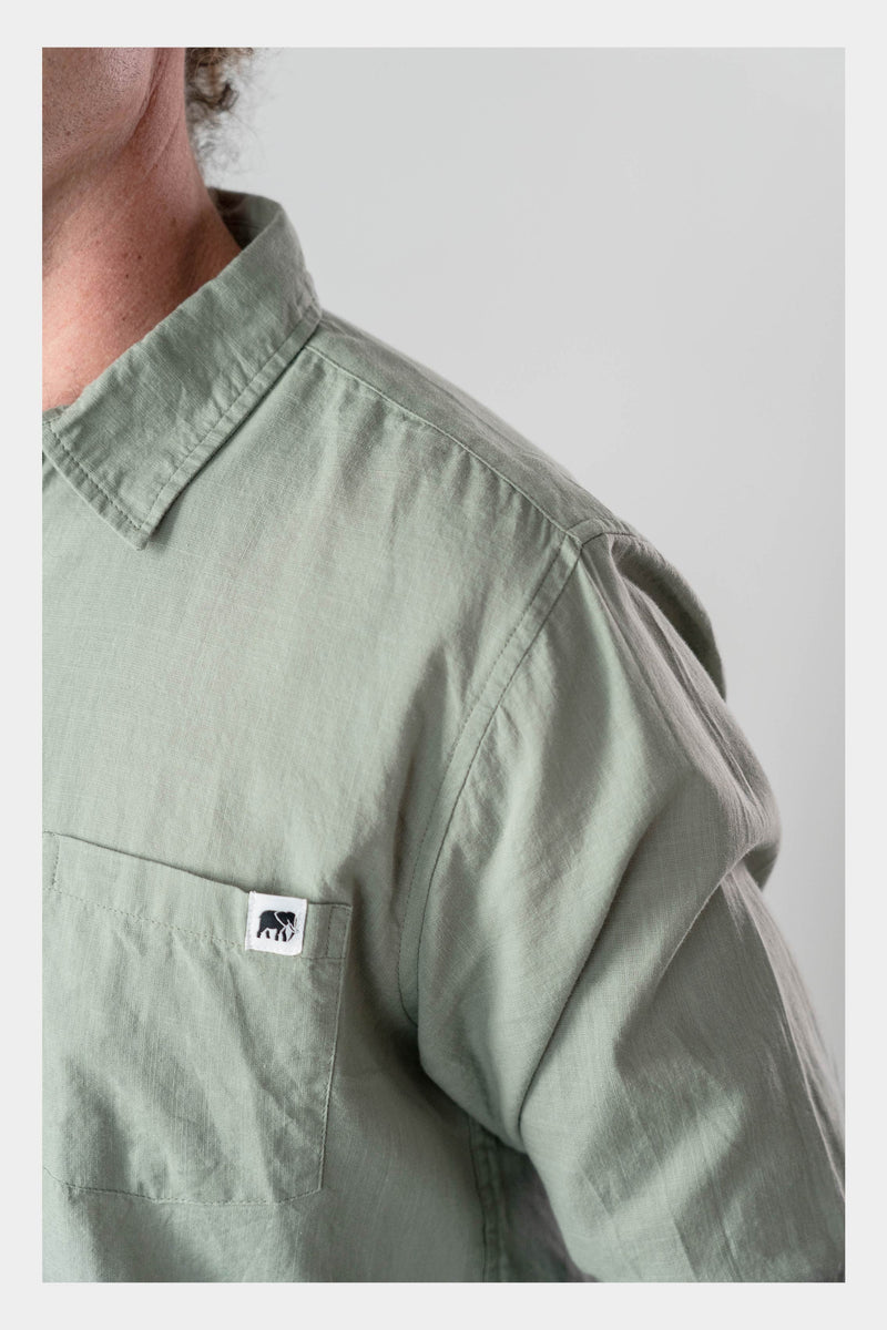 Olivine Green Linen Long Sleeve Shirt