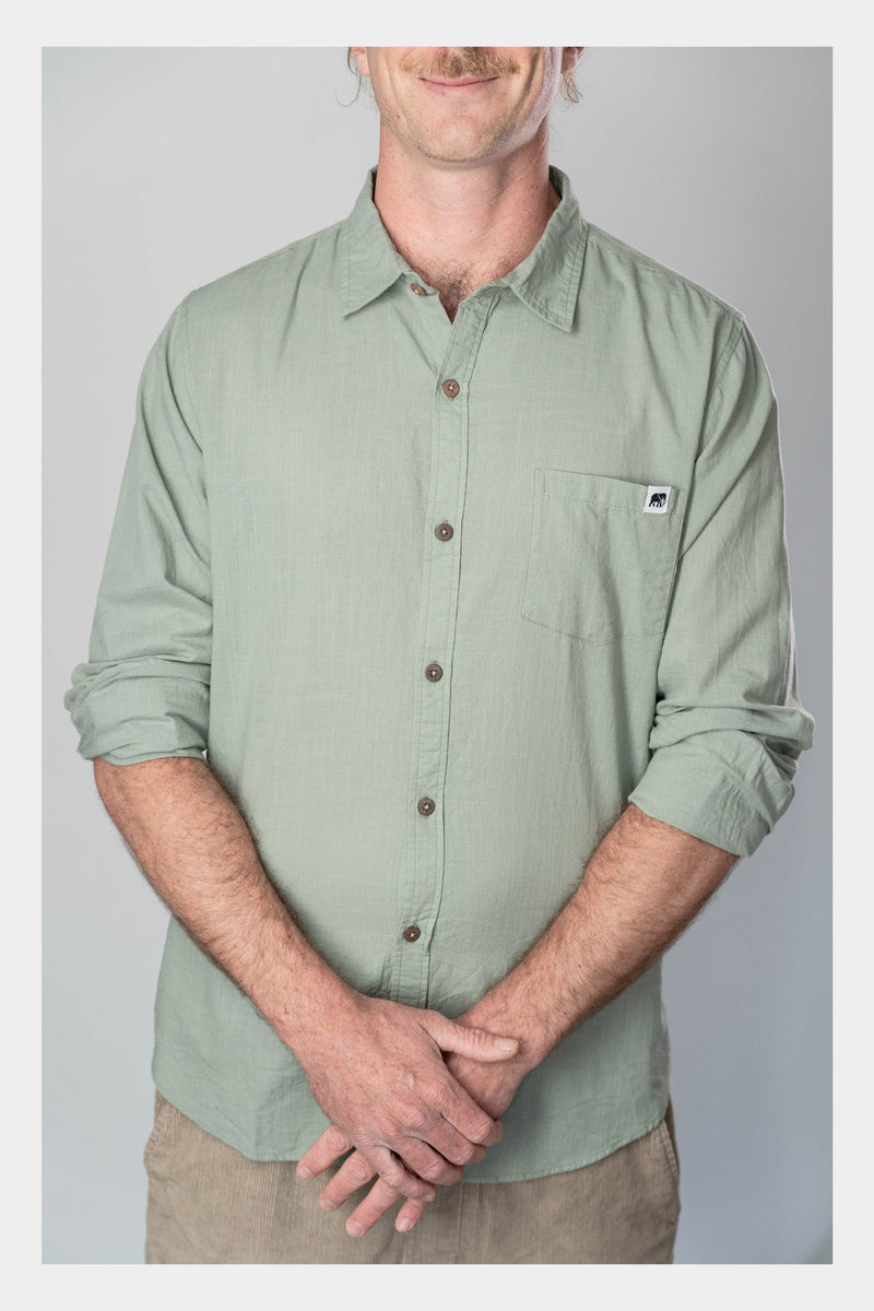 Olivine Green Linen Long Sleeve Shirt